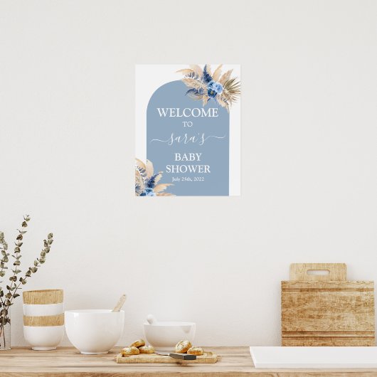 Blue Pampas Grass Baby shower Boy Welkomstbord Poster (Keuken)