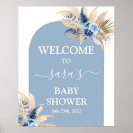 Blue Pampas Grass Baby shower Boy Welkomstbord Poster