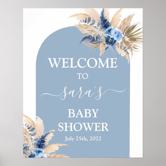 Blue Pampas Grass Baby shower Boy Welkomstbord Poster (Voorkant)