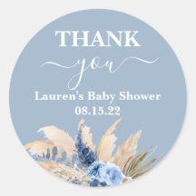 Blue Pampas Grass Baby shower Ronde Sticker