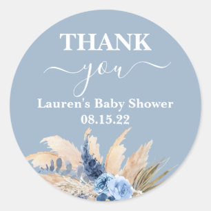 Blue Pampas Grass Baby shower Ronde Sticker