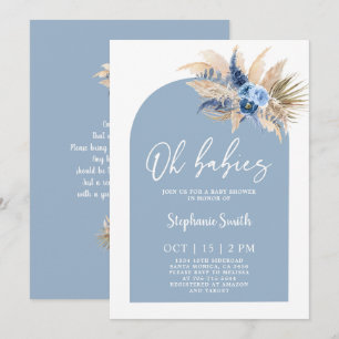 Blue Pampas Grass Baby shower Twin Boys Kaart