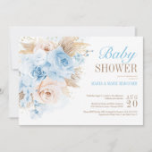 Blue Pampas Grass Bohemian Baby shower Invitation Kaart (Voorkant)