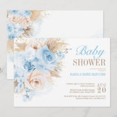 Blue Pampas Grass Bohemian Baby shower Invitation Kaart (Voorkant / Achterkant)