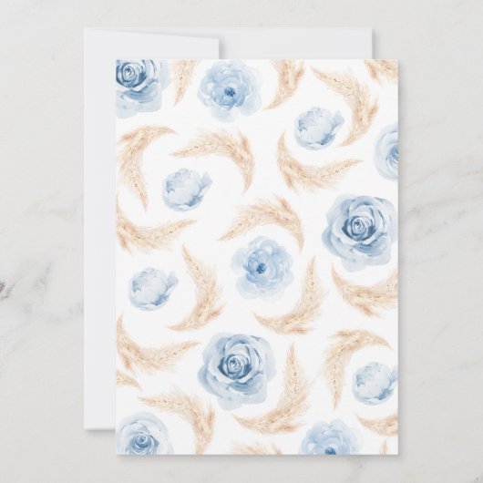 Blue Pampas Grass Boho Baby shower Kaart (Achterkant)