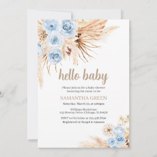 Blue Pampas Grass Boho Baby shower Kaart