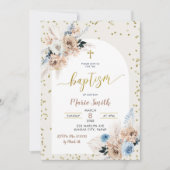 Blue Pampas Grass Boho Baptism Invitation Kaart (Voorkant)