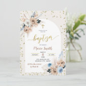 Blue Pampas Grass Boho Baptism Invitation Kaart (Staand voorkant)