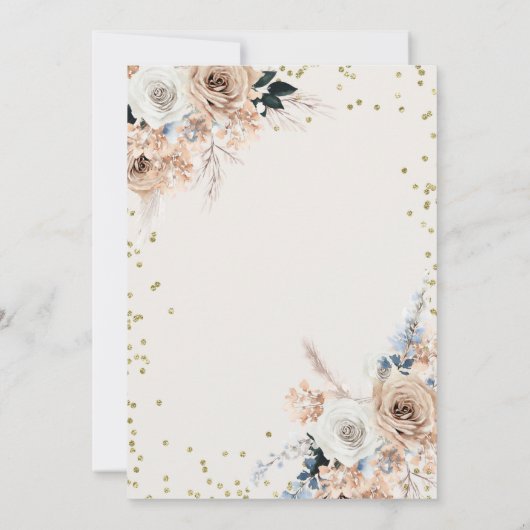 Blue Pampas Grass Boho Baptism Invitation Kaart (Achterkant)