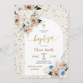 Blue Pampas Grass Boho Baptism Invitation Kaart (Voorkant / Achterkant)