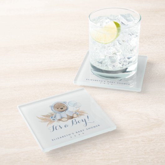 Blue Pampas Grass Boho Beer Baby shower Onderzette Glazen Onderzetter (Schuin)