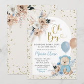 Blue Pampas Grass Boho Beer Boy Baby shower Invita Kaart (Voorkant / Achterkant)