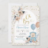 Blue Pampas Grass Boho Beer Boy Baby shower Kaart (Voorkant)