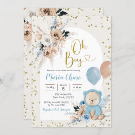 Blue Pampas Grass Boho Beer Boy Baby shower Kaart