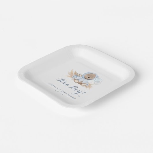 Blue Pampas Grass Boho Beer Shower Paper Borden Papieren Bordje (Gebogen)