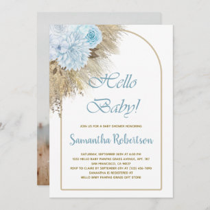Blue Pampas Grass Boho Boy Baby shower Foto Kaart