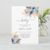 Blue Pampas Grass Boho Chic Baby shower Invitation Kaart (Staand voorkant)