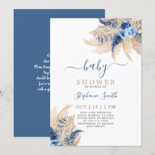 Blue Pampas Grass Boho Chic Baby shower Invitation Kaart