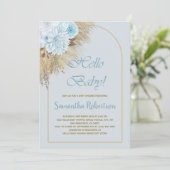 Blue Pampas Grass Boho Floral Boy Baby shower Kaart (Staand voorkant)