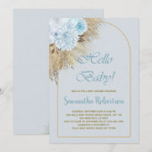 Blue Pampas Grass Boho Floral Boy Baby shower Kaart (Voorkant / Achterkant)