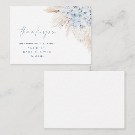 Blue Pampas Grass Boy Baby shower bedankje Notitiekaartje (Voorkant / Achterkant)