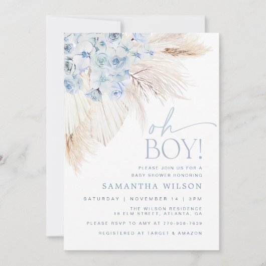 Blue Pampas Grass Boy Baby shower Kaart (Voorkant)