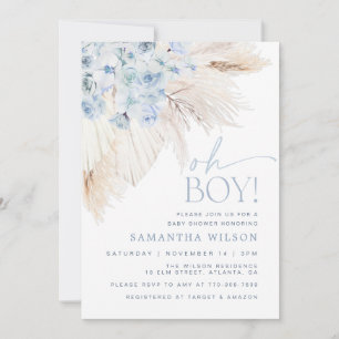 Blue Pampas Grass Boy Baby shower Kaart