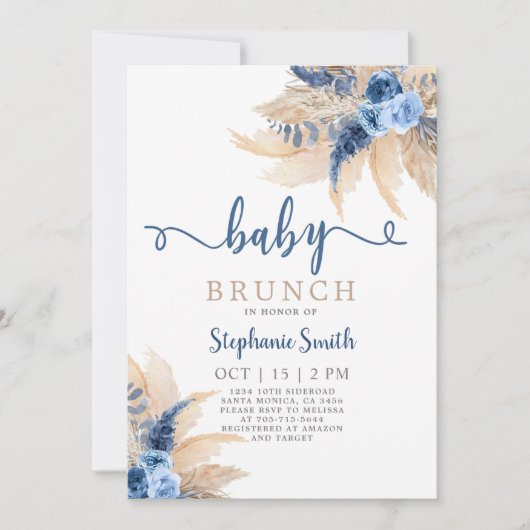 Blue Pampas Grass Boy Baby shower Kaart (Voorkant)