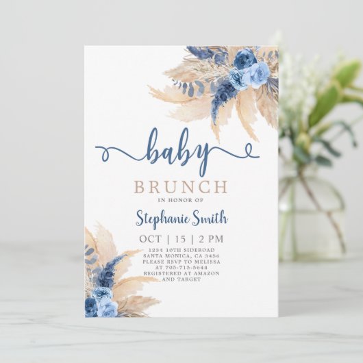 Blue Pampas Grass Boy Baby shower Kaart (Staand voorkant)