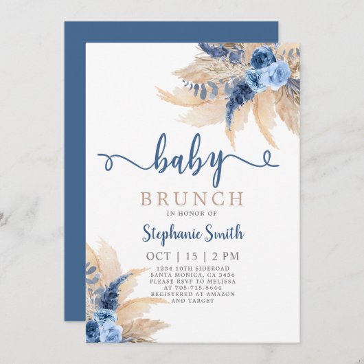Blue Pampas Grass Boy Baby shower Kaart (Voorkant / Achterkant)