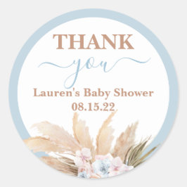 Blue Pampas Grass Boy Baby shower Ronde Sticker