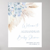 Blue Pampas Grass Boy Baby shower Welkomstbord Poster (Voorkant)