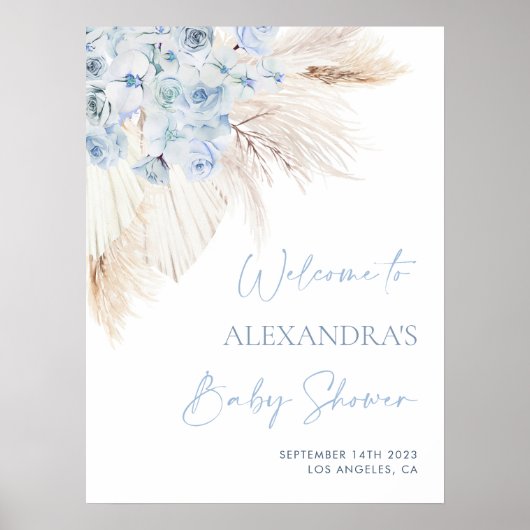 Blue Pampas Grass Boy Baby shower Welkomstbord Poster (Voorkant)