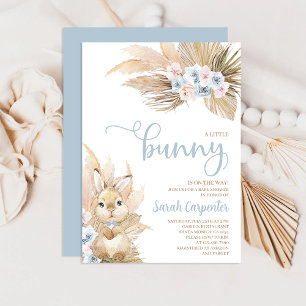 Blue Pampas Grass Boy Bunny Baby shower Invitation Kaart