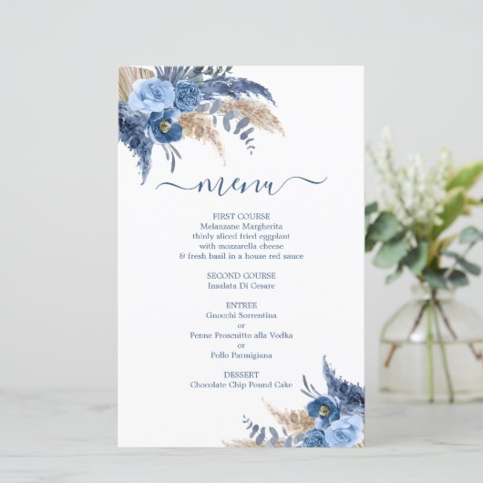 Blue Pampas Grass Boy Menu Kaart (Staand voorkant)