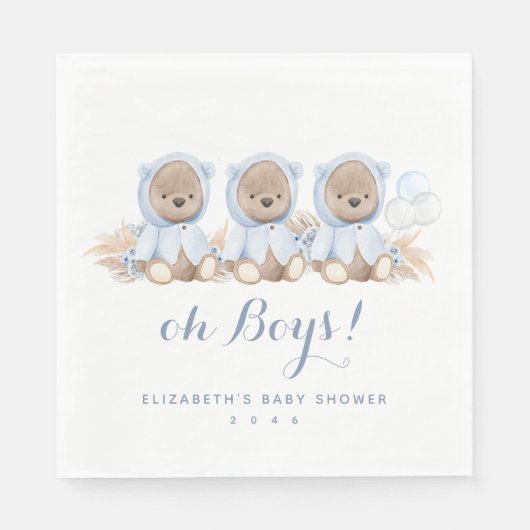 Blue Pampas Grass Triplet Beer Baby shower Napkins Servet (Voorkant)