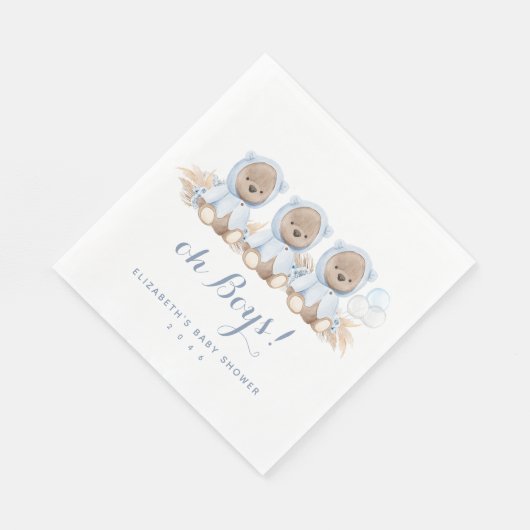 Blue Pampas Grass Triplet Beer Baby shower Napkins Servet (Hoek)