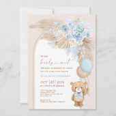 Blue Pampas Teddy Bear Balloon Boy Baby shower Kaart (Voorkant)