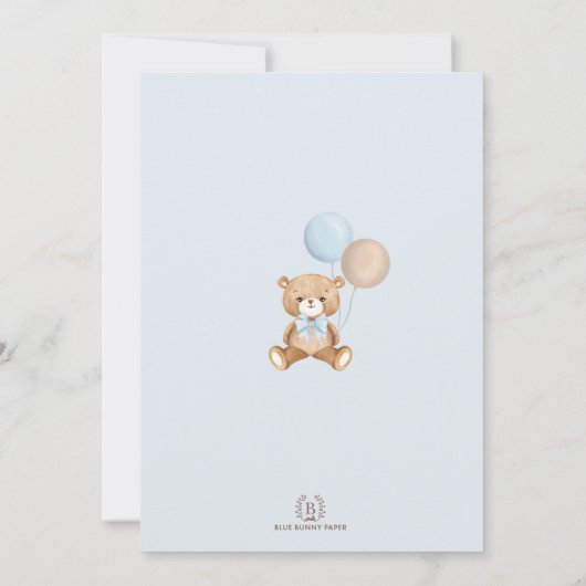 Blue Pampas Teddy Bear Balloon Boy Baby shower Kaart (Achterkant)