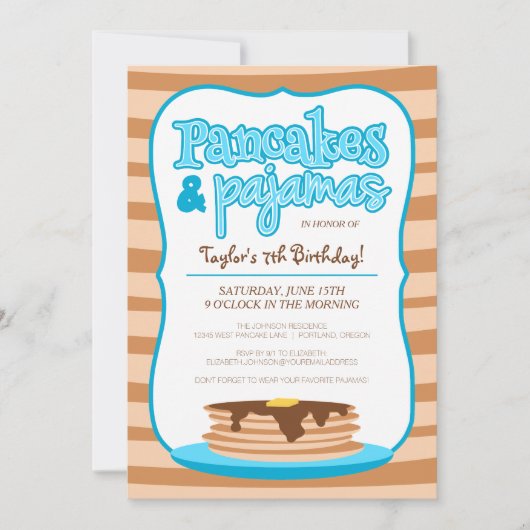 Blue Pancakes en Pajamas Birthday Invitation Kaart (Voorkant)