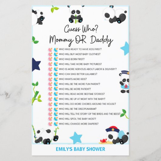 Blue Panda Baby shower Game (Voorkant)