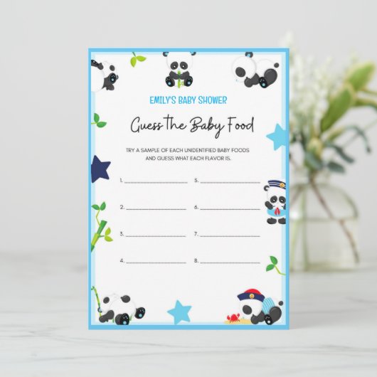 Blue Panda Baby shower Game Size-uitnodiging Kaart (Staand voorkant)