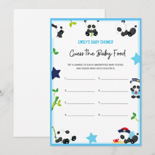 Blue Panda Baby shower Game Size-uitnodiging Kaart (Voorkant / Achterkant)