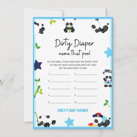 Blue Panda Baby shower Game Size-uitnodiging Kaart (Voorkant)