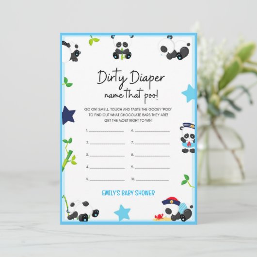 Blue Panda Baby shower Game Size-uitnodiging Kaart (Staand voorkant)