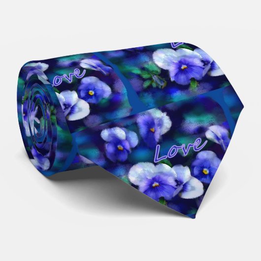 Blue Pansies Pansy Bloem Bloem Blauwgroen 'Love' Stropdas (Opgerold)