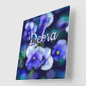 Blue Pansies Pansy Flower Floral Personalized Vierkante Klok (Hoek)