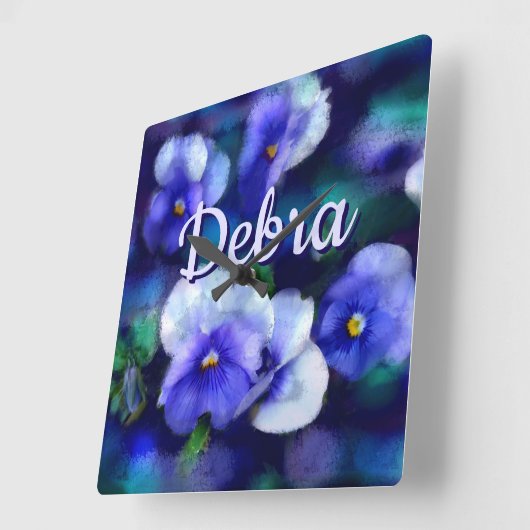 Blue Pansies Pansy Flower Floral Personalized Vierkante Klok (Hoek)