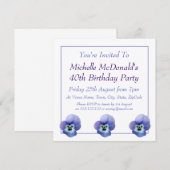 Blue Pansy Birthday Invitation Kaart (Voorkant / Achterkant)