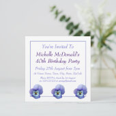 Blue Pansy Birthday Invitation Kaart (Staand voorkant)